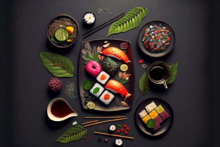 Traditional japanese cuisine oriental dish sushi setの素材