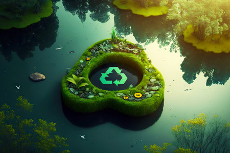 Sign of green planet and need for recycling of recyclables against background of natureの素材