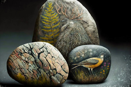 ancient rock painting on stone piecesの素材