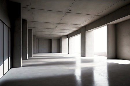 empty huge concrete room with open space interiorの素材