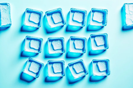 Small square molds for making ice cubes on blue backgroundの素材