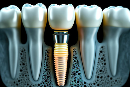 Demonstration of installation of complex prostheses in gum with dental implantologyの素材