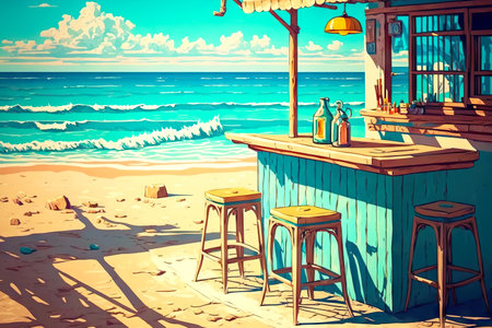 Outdoor bar by sea with large selection of different beach cocktailsの素材