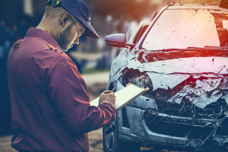 Insurer fixing on list damage after car accidentの素材