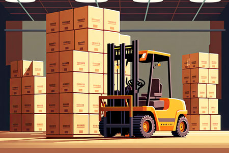 Equipment for loading and unloading boxes with goods in warehouseの素材