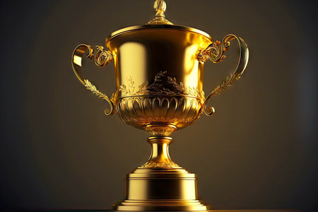 Champion for winning golden cup on dark backgroundの素材
