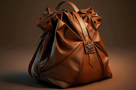 Luxury Brown Leather Handmade Women Handbag on dark backgroundの素材