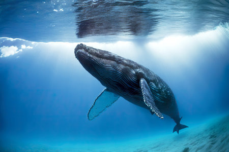 Blue whale underwater sinking to bottom of Pacific Oceanの素材