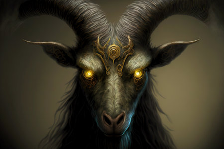 Incarnation of devil in form of goat with horns and evil eyeの素材