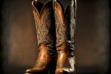 High brown cowboy boots with ornament on shankの素材