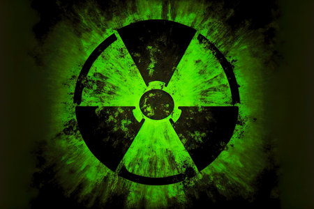 Circle with black green segments symbolizing radiation hazardの素材