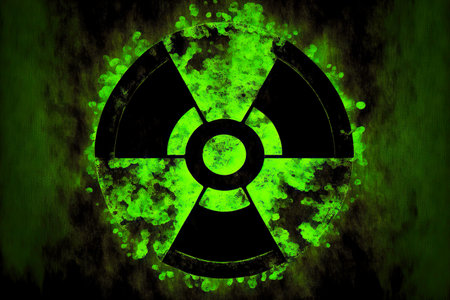 Circle with black green segments symbolizing radiation hazardの素材