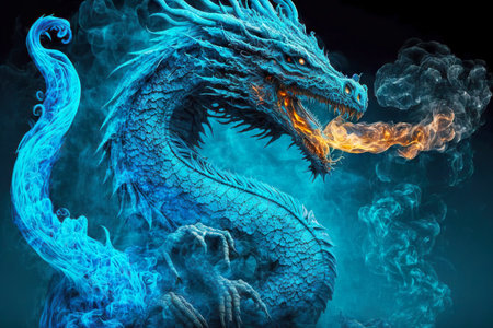 Mystical creature with burning fiery eyes red dragonsの素材