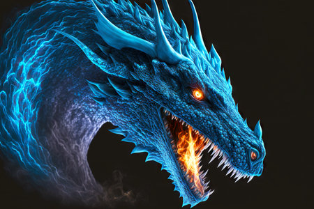 Mystical creature with burning fiery eyes red dragonsの素材