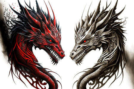 Mystical sign in form of two heads of red dragonsの素材