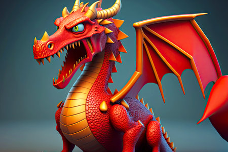 Toy image of red dragons with open mouthの素材