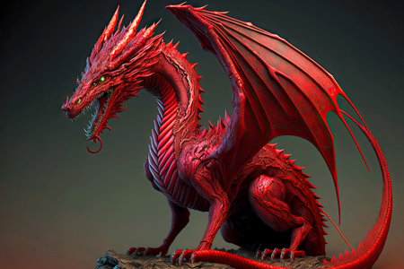 Statue of popular Chinese mystical animal red dragonsの素材