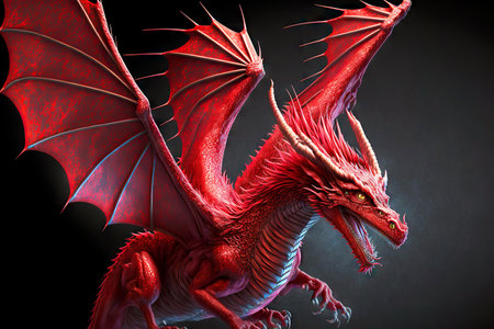 Figure of mystical red dragons waving their wingsの素材