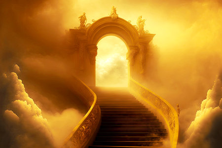 Idyllic golden gateway to paradise with stairway to heavenの素材
