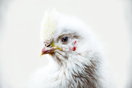 Snow-white fluffy chicks with tuft isolated on white backgroundの素材