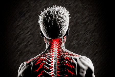 Pinched nerve in lower back and neck with spine painの素材