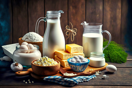 Derkeven healthy dairy product breakfast with cheese and creamの素材