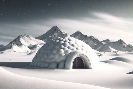 Beautiful snow-white winter landscape with snow igloo in northの素材