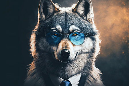 Intelligent grey wolf head in glasses and suitの素材