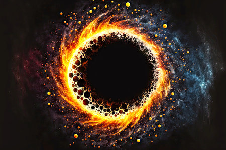 Black galaxy with yellow spiral ring black hole singularityの素材
