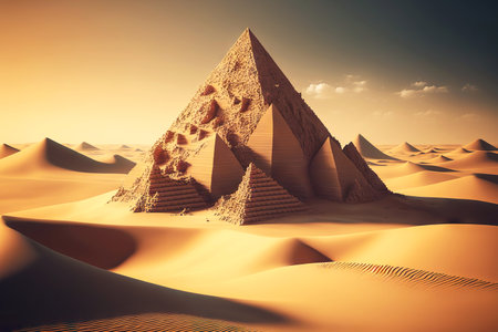 Endless sand dunes and tomb of pharaoh in egyptian pyramidsの素材