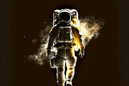 floating astronaut in weightlessness in dark exploring outer spaceの素材