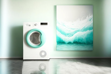 Nautical style bathroom with white machine washingの素材