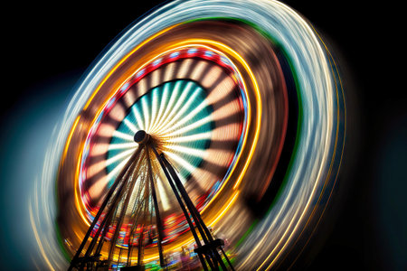 Bright rotating carousel for exciting entertainment in amusement parkの素材