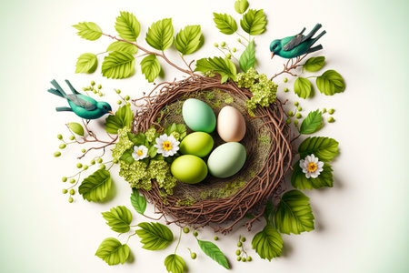 Spring installation with nest with easter egg and birdの素材