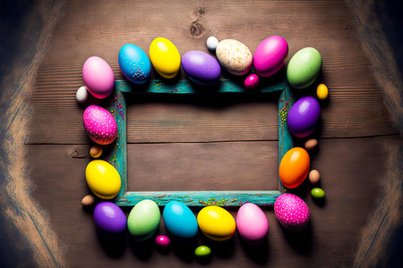 Composition in form of frame decorated with painted easter eggの素材