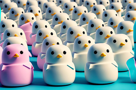 easter candy in form of funny sweet chickens with yellow beakの素材