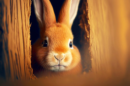 Photo pour Cute easter bunny face peeking out of mink - image libre de droit