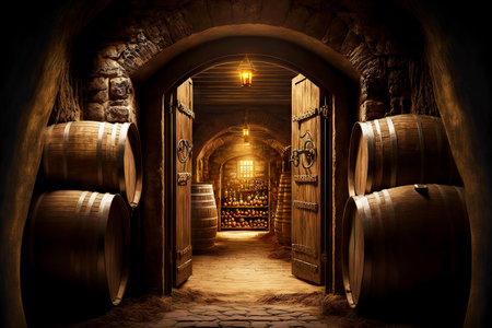 Large basement with beer storage in beer barrelの素材