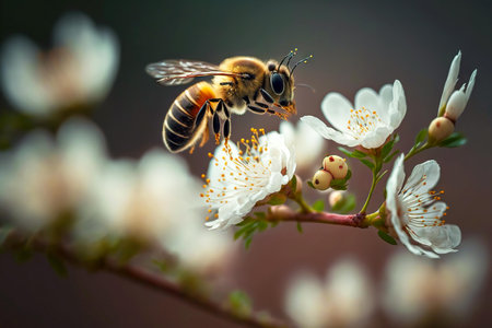 Bees fly through flowering garden among bee flowerの素材