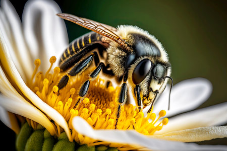 Fluffy bumblebees and bees on white bee flower petalsの素材