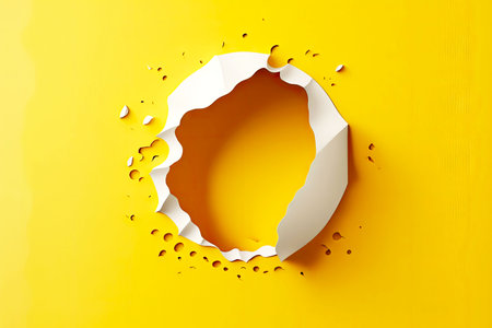 Bright yellow broken through wall with hole with uneven edgesの素材