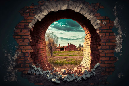 Old residential building with broken through wallの素材