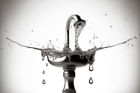 Water flows from small tap and fills transparent sinkの素材