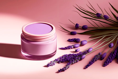 spa products flatlay jar of cream with lavender extractの素材