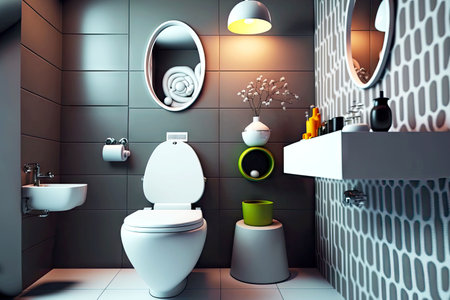 Modern bathroom interior design with toilet bowlの素材