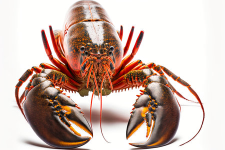 Red grey lobster with powerful claws isolated on white backgroundの写真素材