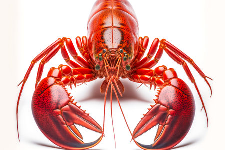 Red lobster with shiny shell isolated on white backgroundの写真素材