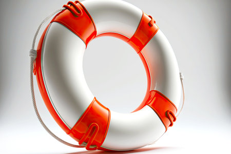 New white life buoy with bright stripes isolated on white background