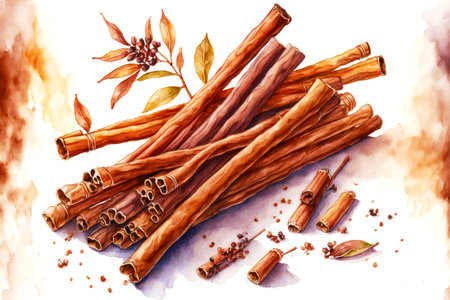 Aromatic spices in form of sticks cinnamon isolated on white backgroundの写真素材