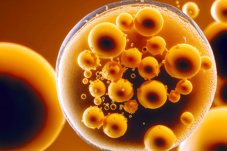 Round petri dish with grown yellow colonies of yeast
